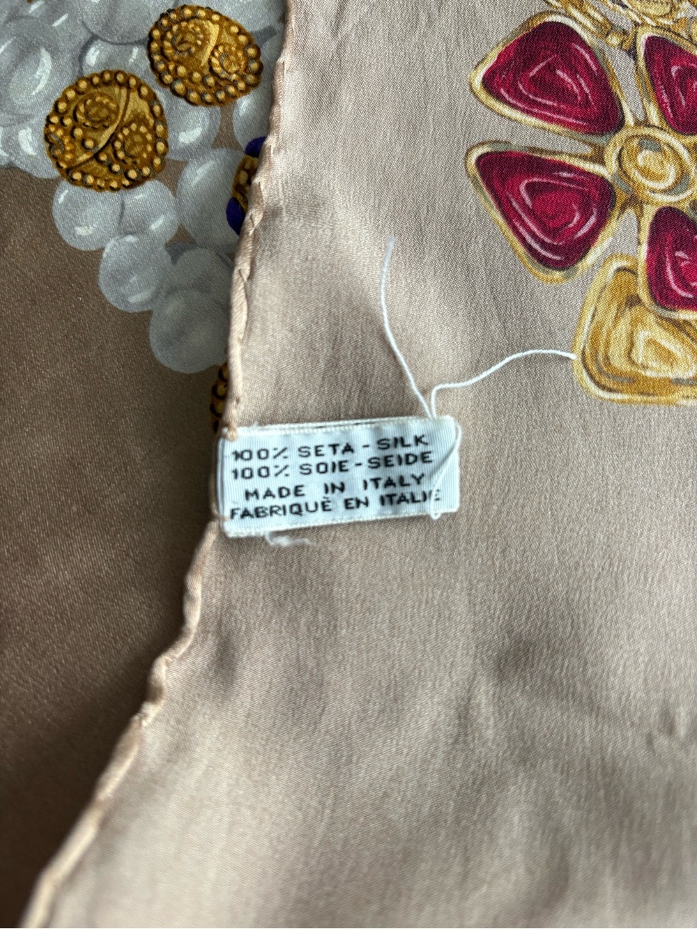 Chanel Vintage Silk Scarf Beige and White Pearl and Jewel Print - Picture 5 of 9